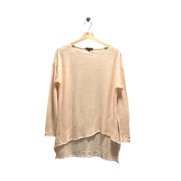 Eileen Fisher Asymmetrical Hem Tencell Wool Blend Sweater Peach Size M Coastal - Picture 2 of 11